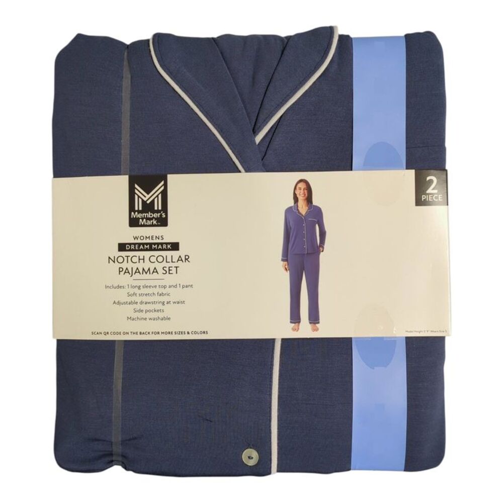 Member's Mark Women's Dream Mark Classic 2-Piece Notch Collar Pajama Set - Blue